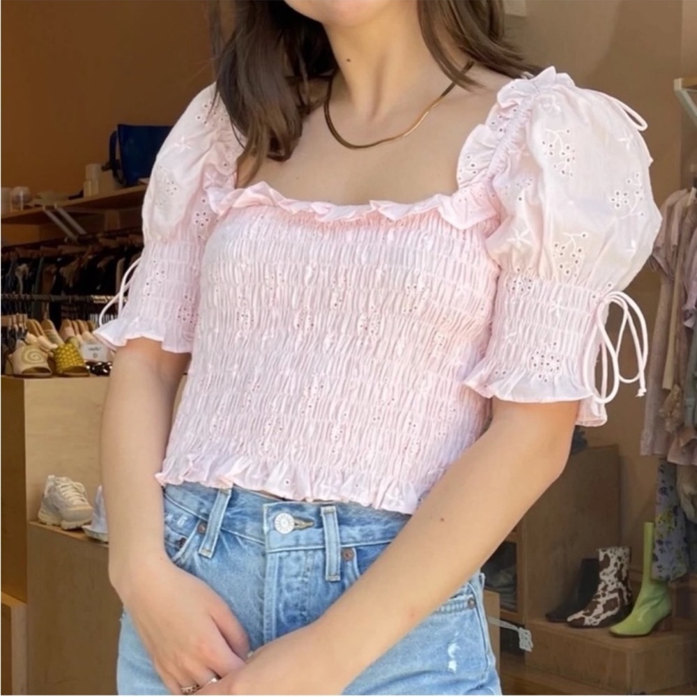 Isalis Eyelet Smocked Crop Top